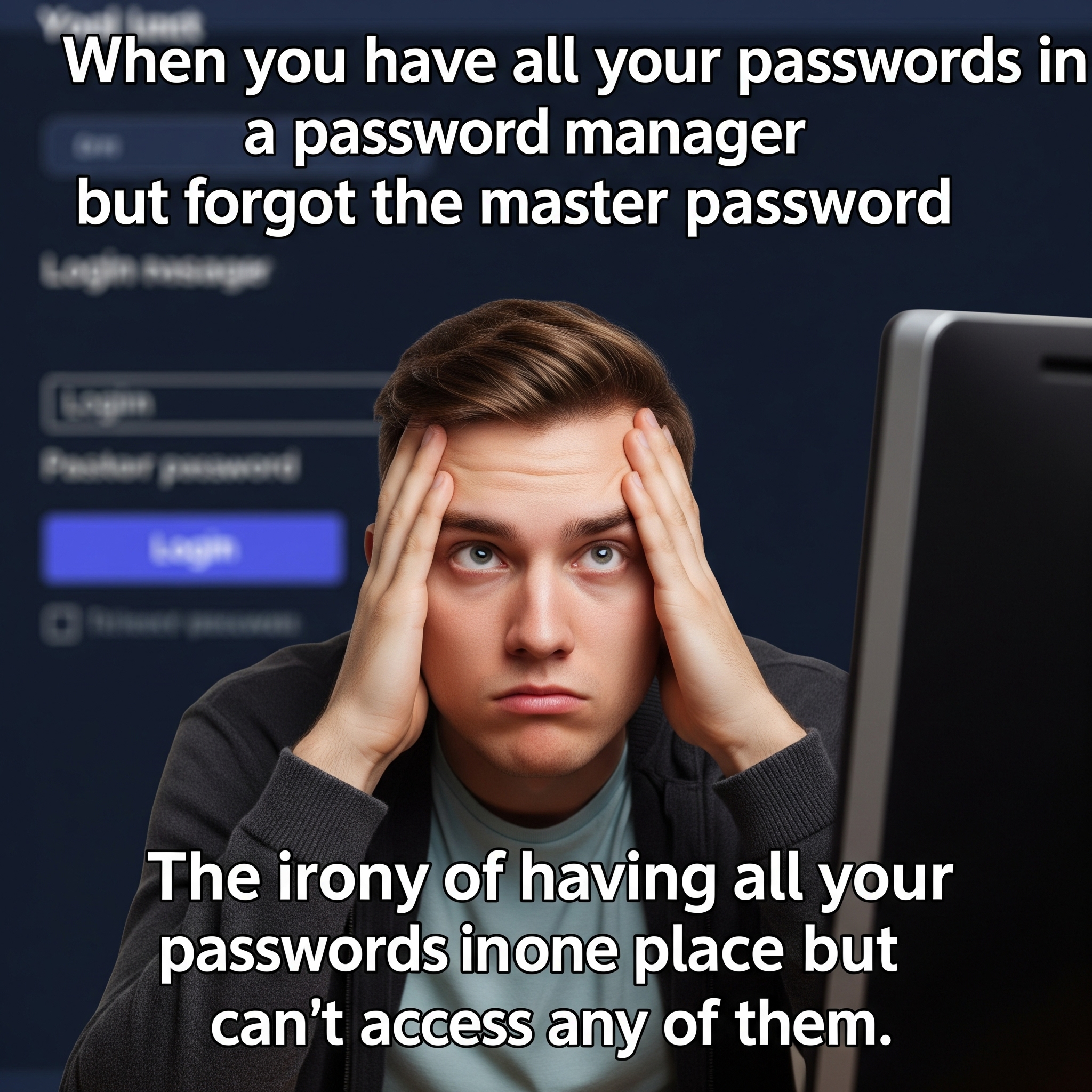 Man frustrated, locked out of his password manager after forgetting the master password